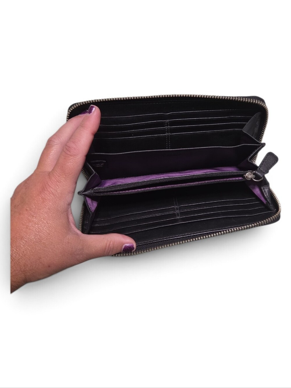 Coach Black Leather Zip-Around Wallet with Logo Plaque - Picture 4 of 5